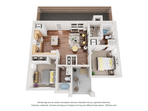 Floor plan for 2 beds, 2 baths, 1205 sqft